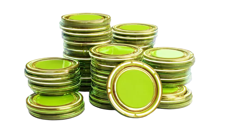 Stos zielonych żetonów kasynowych